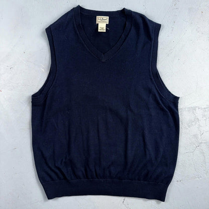 LL Bean Sweater Vest Mens Large Blue Cotton Cashmere V-Neck Sleeveless