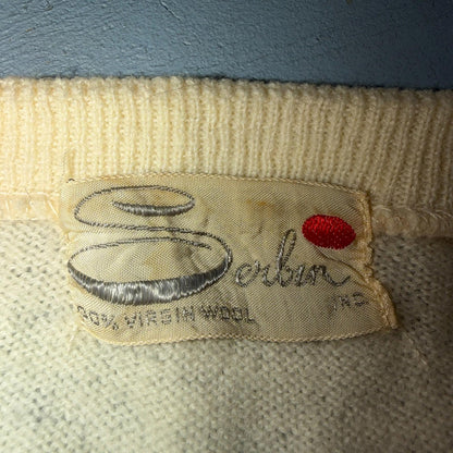 VTG 1940s 1950s Wool Caridgan Sweater Rockabilly Womens Mod Knit Ivory Shawl