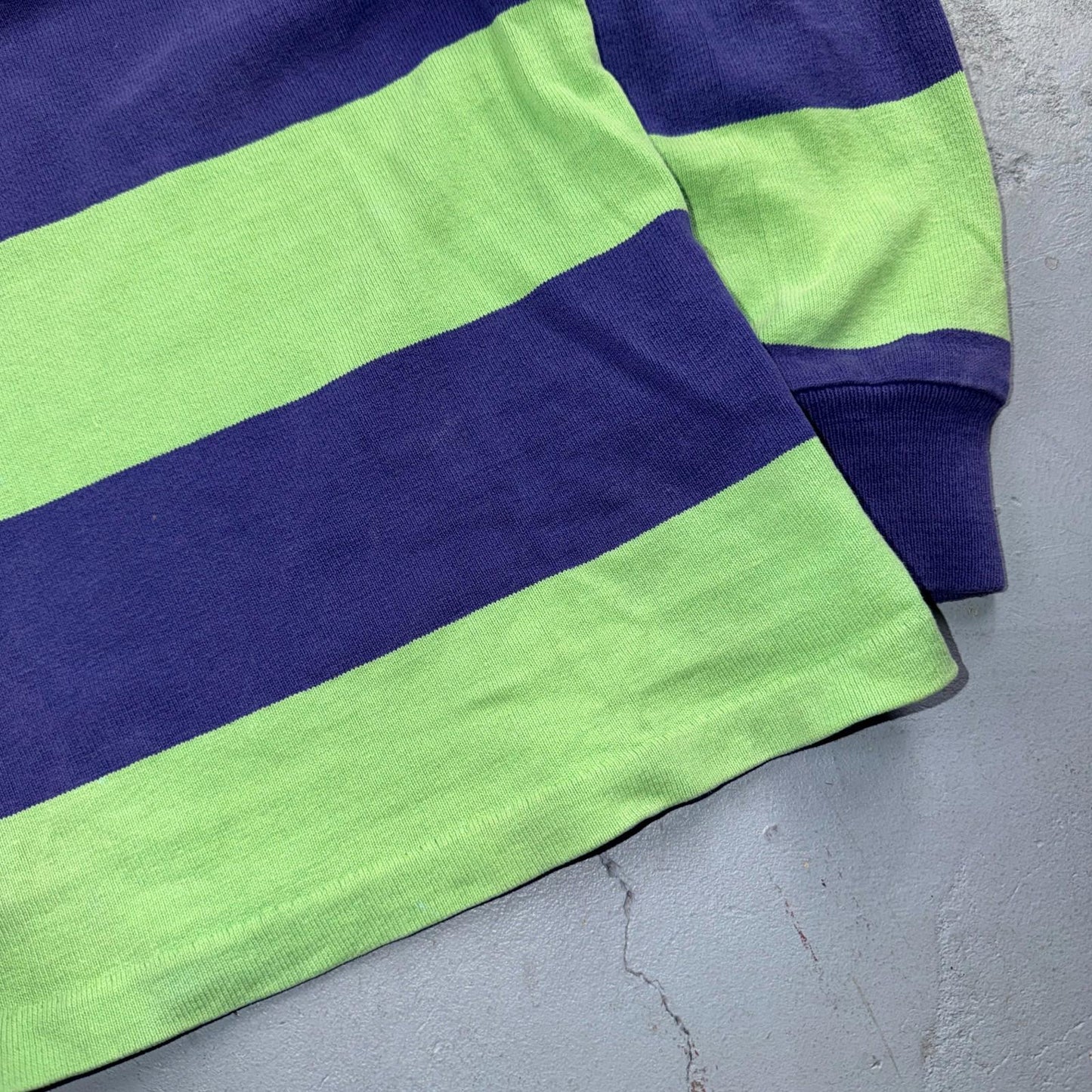 VTG Lands End Rugby Shirt Mens M Heavy Cotton Polo 80s 90s USA Stripe Blue Green