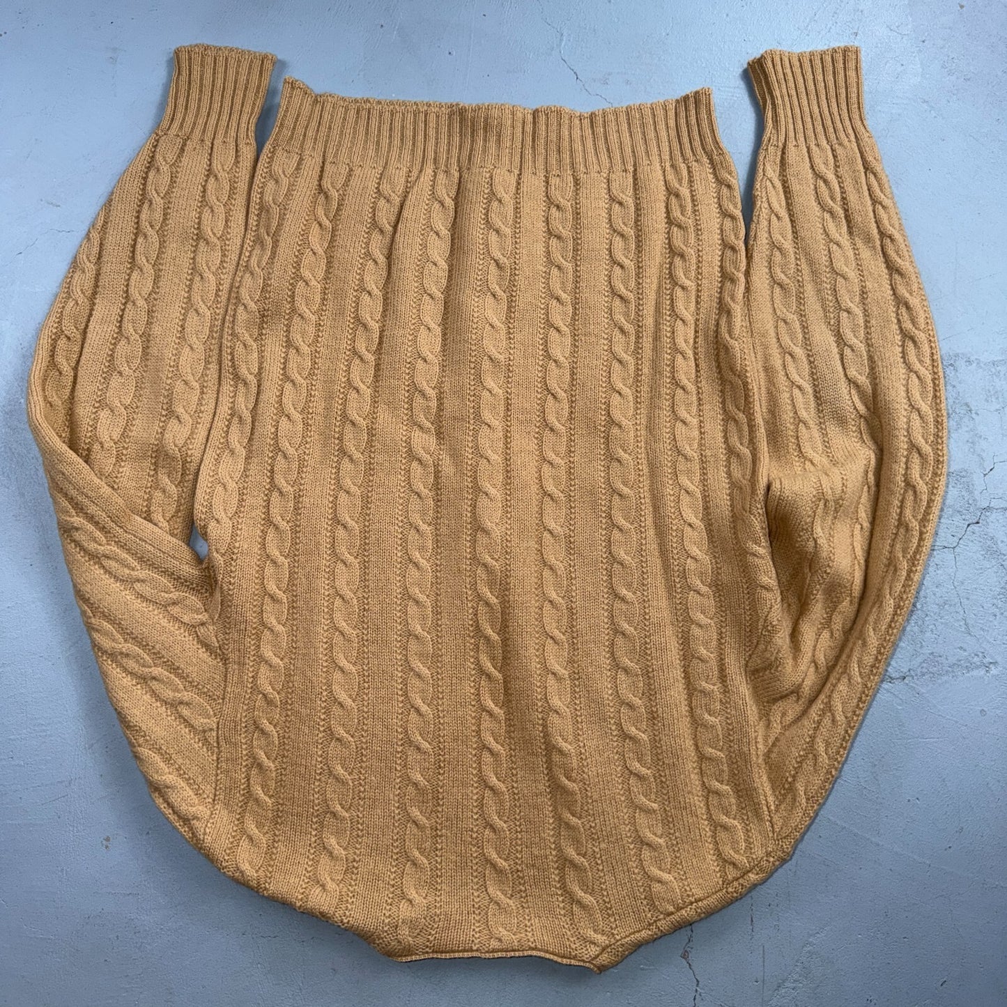 Vintage 1970s Wool Cardigan Sweater Mens M Button Up Beige Tan 70s Fisherman
