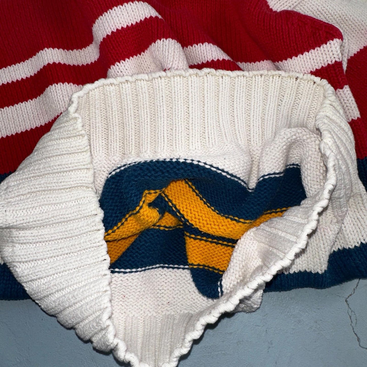 Izod VTG Sweater Mens L Striped Nautical Fisherman Yacht Club 80s 90s Geometric