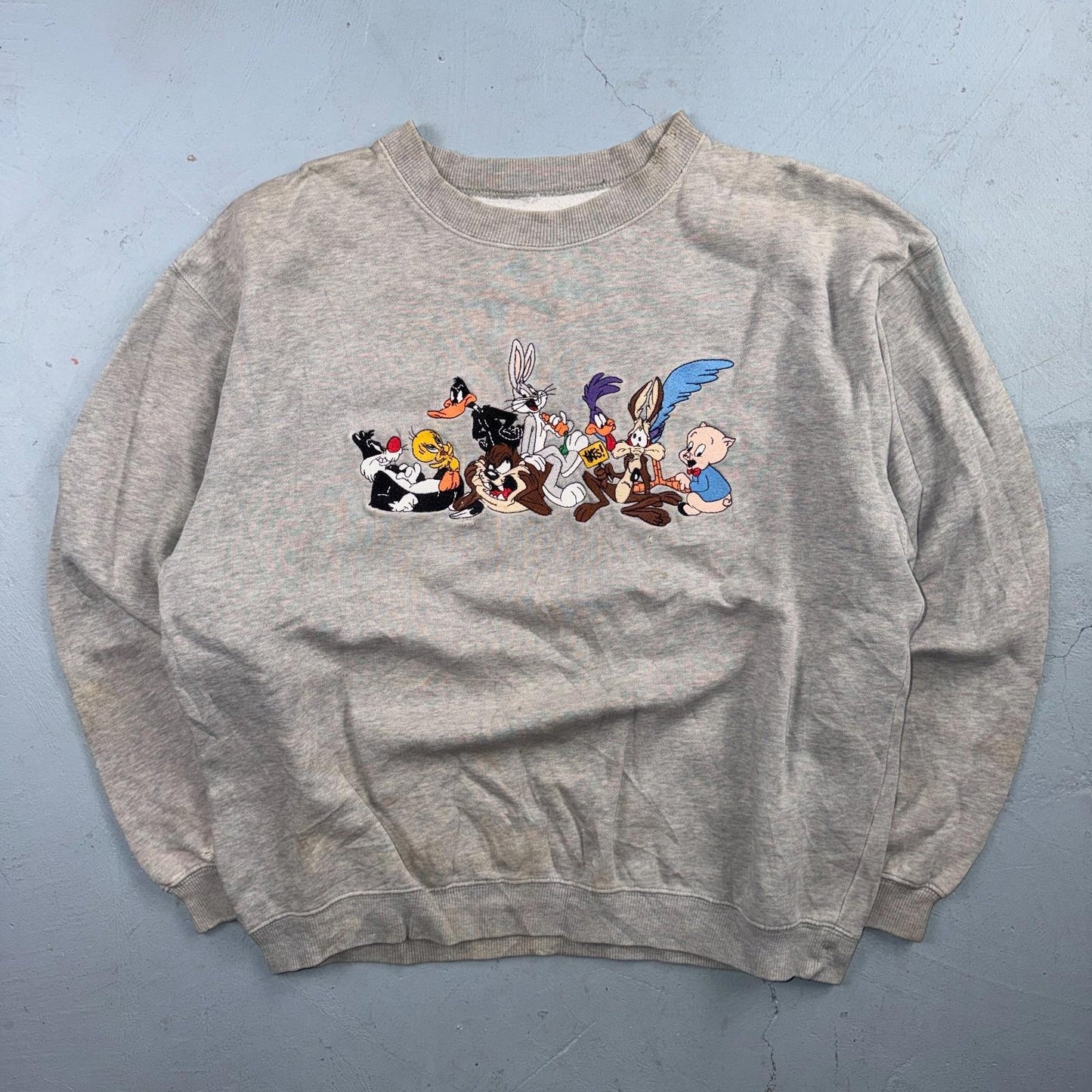 1990s Rare Vintage Acme Looney Tunes Central Logo Sweatshirt Crewneck Stained