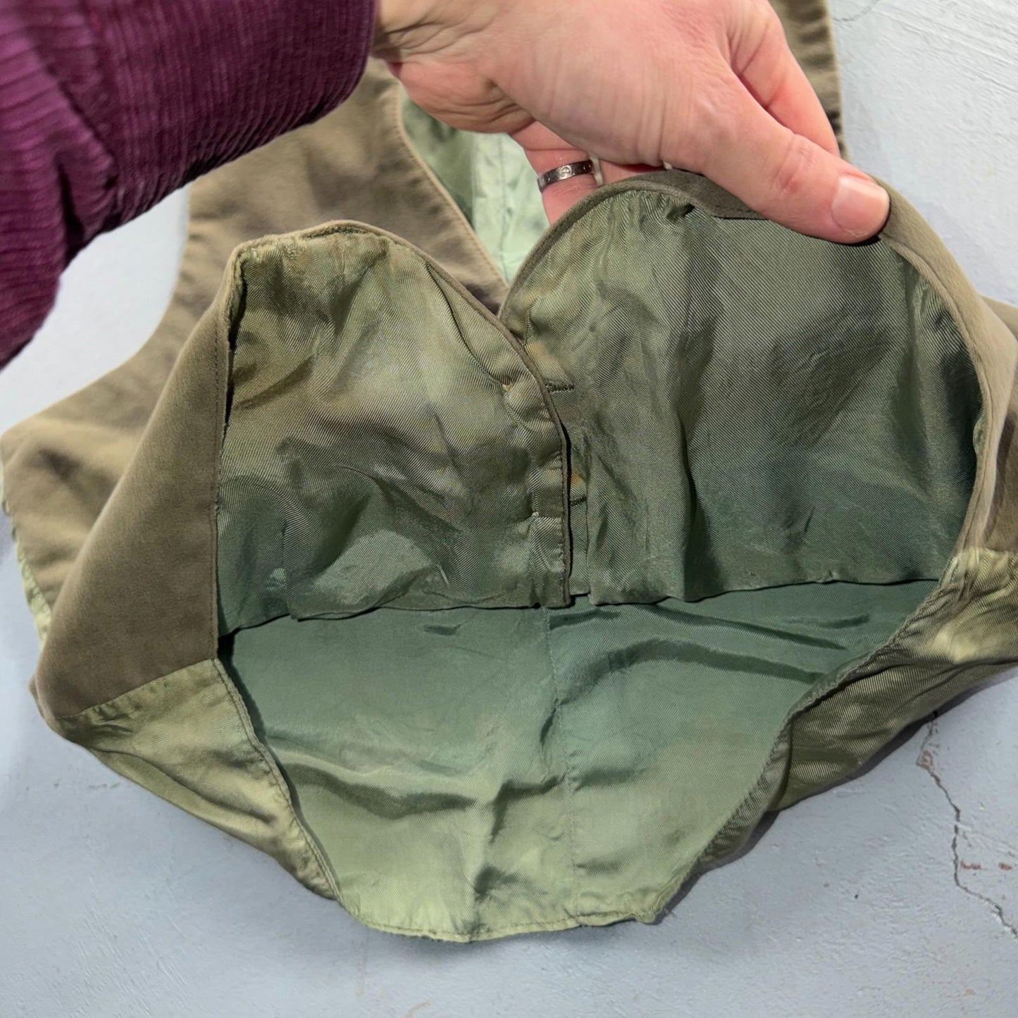 VTG Vest Mens Green Waistcoat Size S 1940s 1950s Velour Rockabilly Nice Suit