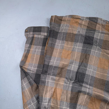 Pendleton Brown Gray Beige Plaid 100% Wool Hidden Button Shirt Women's XS USA