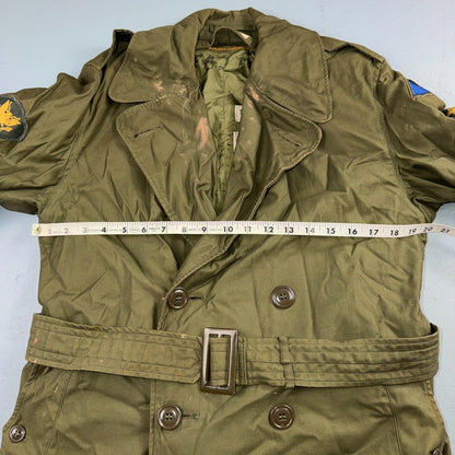1950s Korean War US Military Wool Lined Overcoat Belted Trench Coat Small VTG