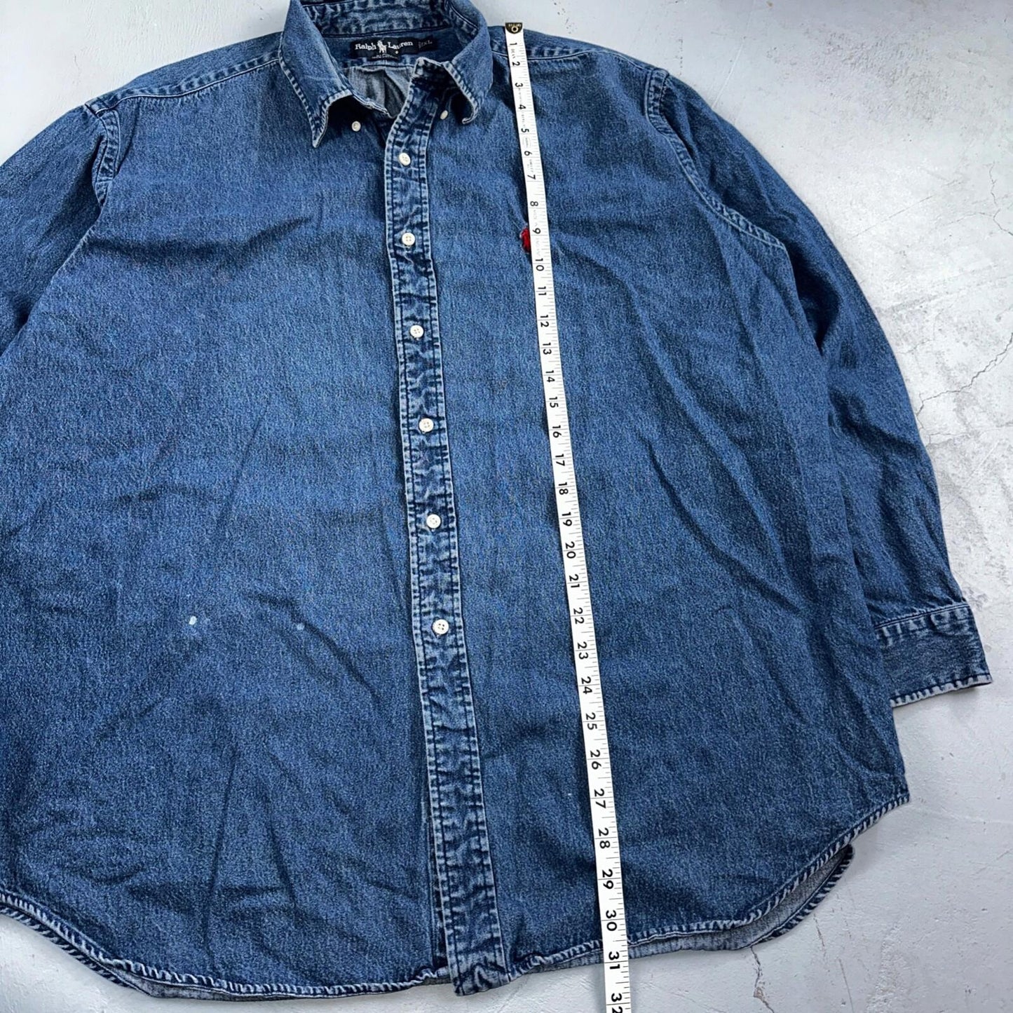 Polo Ralph Lauren Denim Blaire Button Front Oxford Shirt XL Vintage 90s