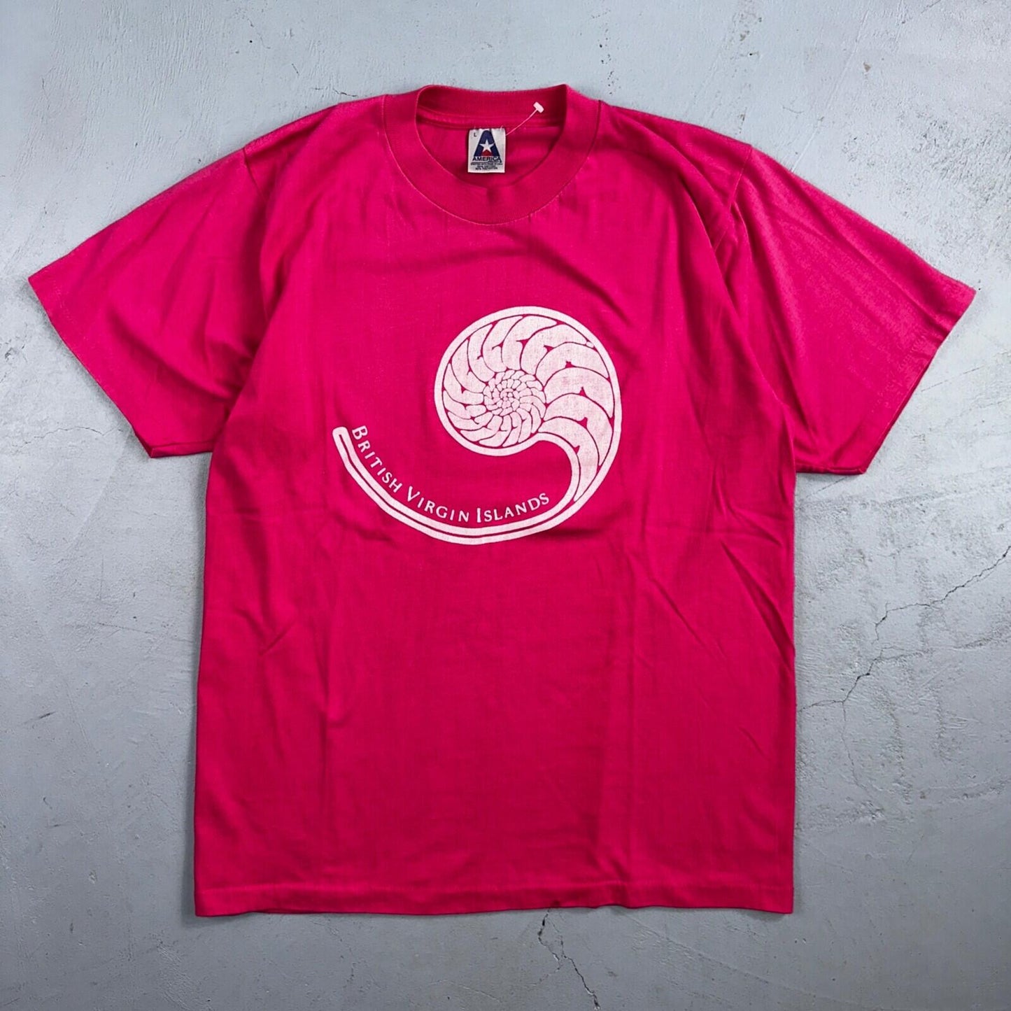 British Virgin Islands 80s VTG T Shirt Pink Shell Ocean Travel UK Graphic Art