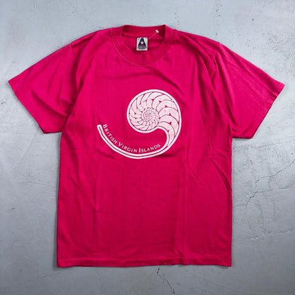 British Virgin Islands 80s VTG T Shirt Pink Shell Ocean Travel UK Graphic Art