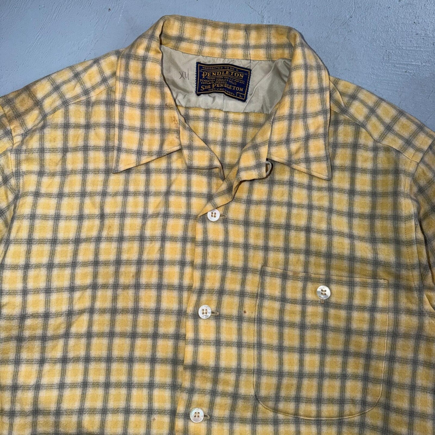 Pendleton VTG 1960s Loop Collar Board Shirt Wool Plaid Flannel Shirt Checker