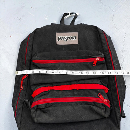 Jansport VTG Made in USA Black Red Backpack 90s 1990s Basic Full Zip Around