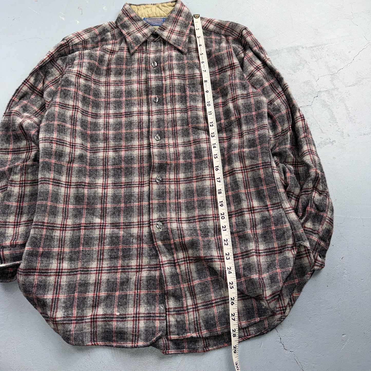 VTG 70s Pendleton Wool Flannel Shirt Jacket Gray Red Plaid USA Made M Rockabilly
