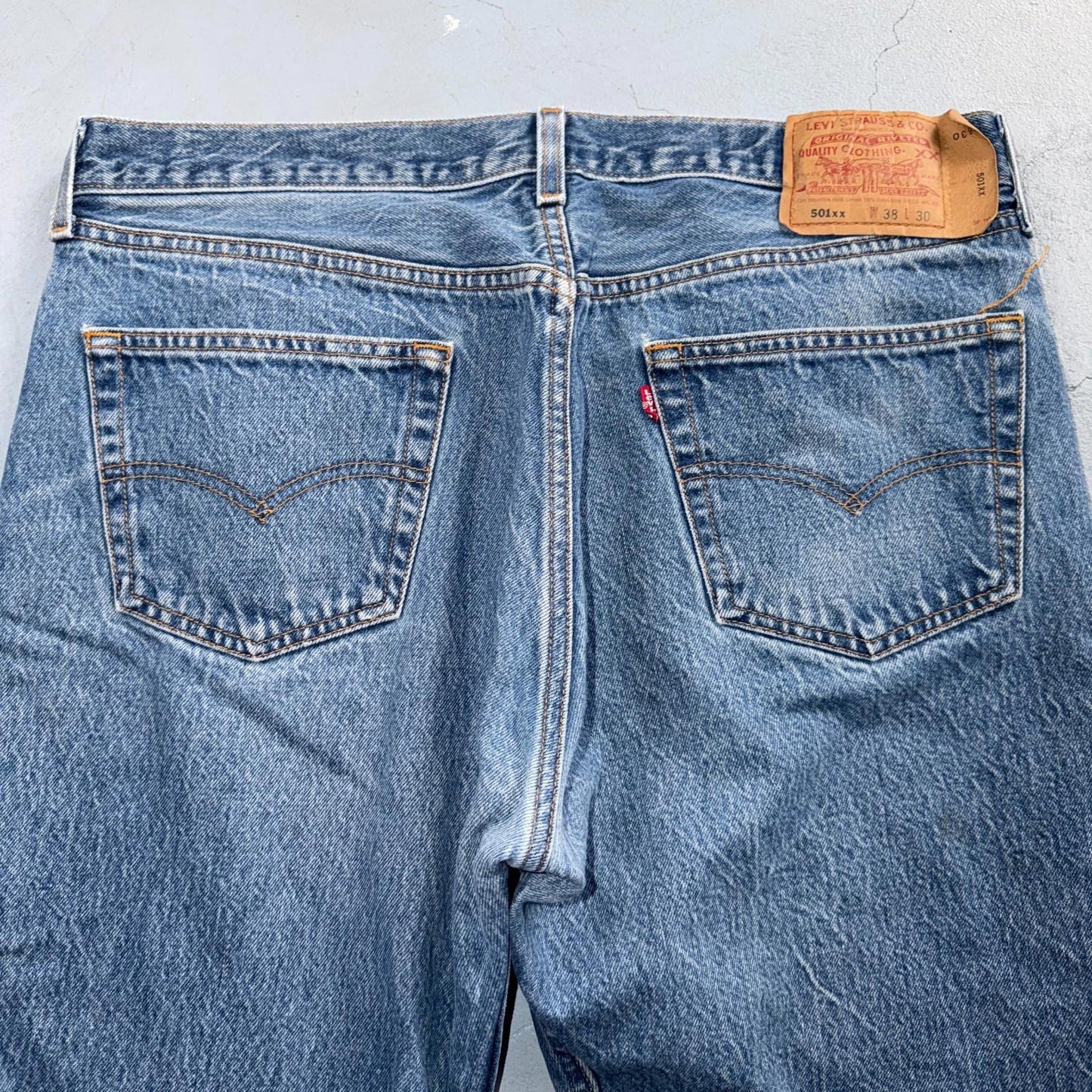 Levis 501 Vintage 90s USA XX Straight Leg Jeans Blue Light Wash 38x30 Act 35x26
