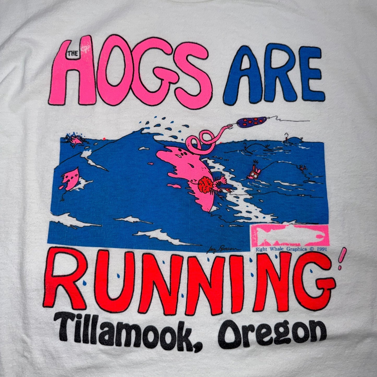 Hogs Are Running VTG T Shirt Harley 3D Funny Butt Tillamook Oregon Pigs Emblem