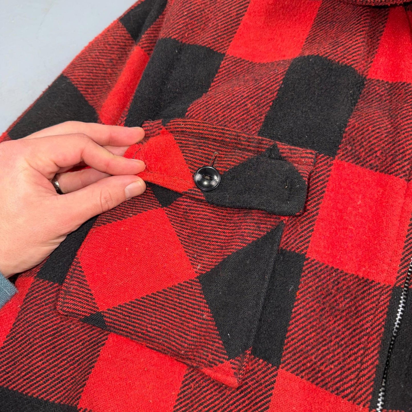VTG 1960s 60s Cotton Buffalo Plaid Lined Insulated Zip Up Jacket Large Mackinaw