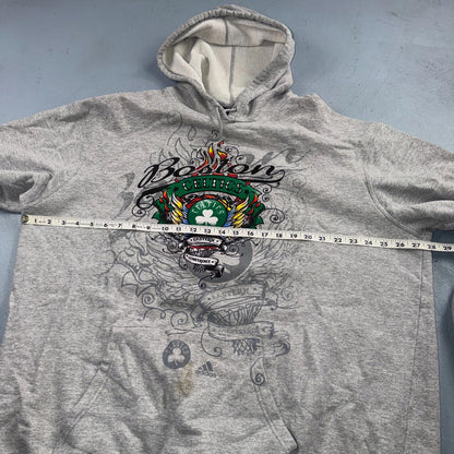 Boston Celtics Hoodie Sweatshirt 2XL Gray VTG Basketball Pullover Adidas Tattoo