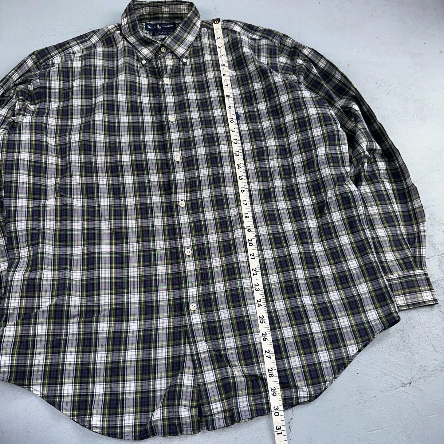 Polo Ralph Lauren Shirt Mens L Green Button Up Bartlett Long Sleeve Blue VTG