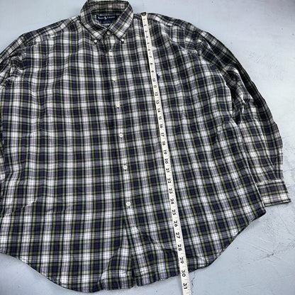 Polo Ralph Lauren Shirt Mens L Green Button Up Bartlett Long Sleeve Blue VTG