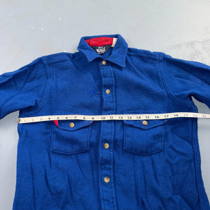 VTG Woolrich Blue Red Basic Plain Wool Flannel Shirt Jacket Men M 70s 80s USA