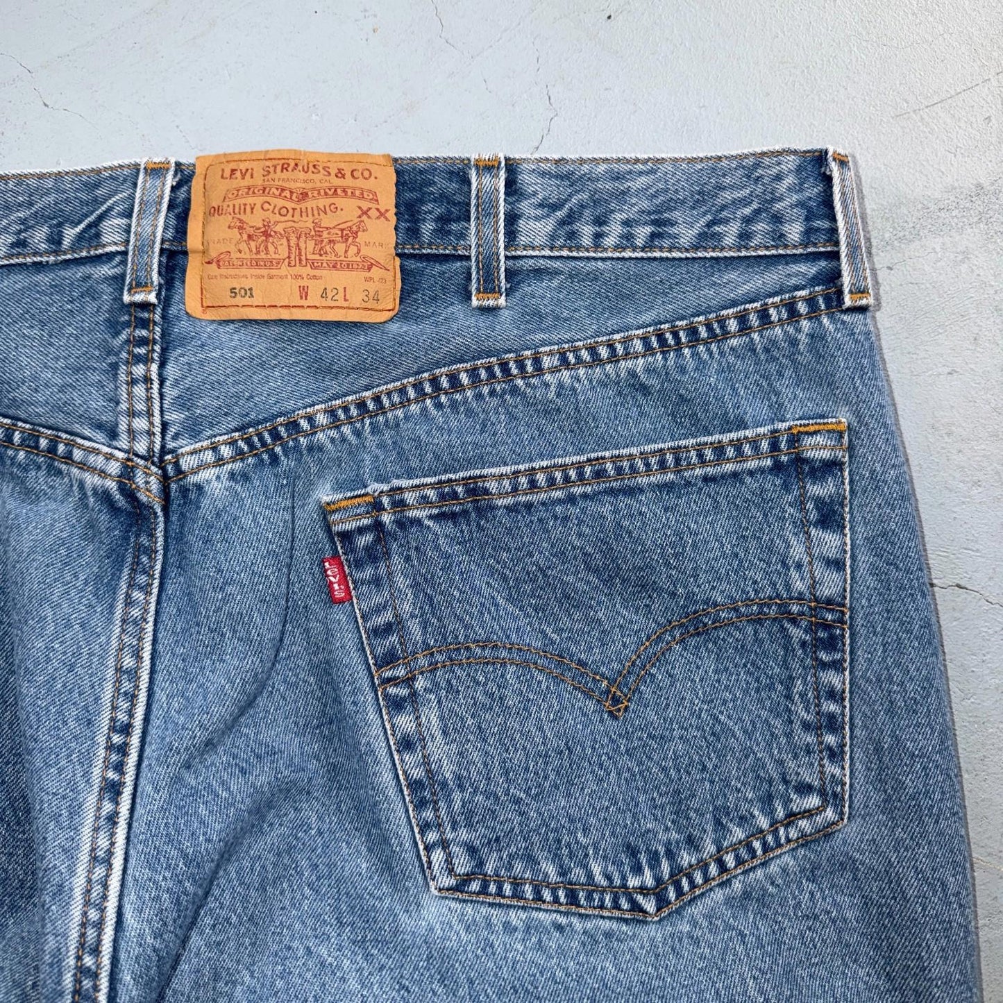 Levis 501 Vintage Y2K 90s XX Straight Leg Jeans Blue Light Wash 42x34 Act 40x34