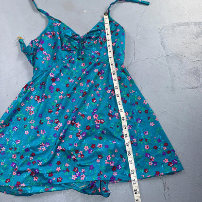 VTG Sears Hawaiian Fashion Colorful 1 Piece Swimsuit Sz 16 1970s Blue Floral
