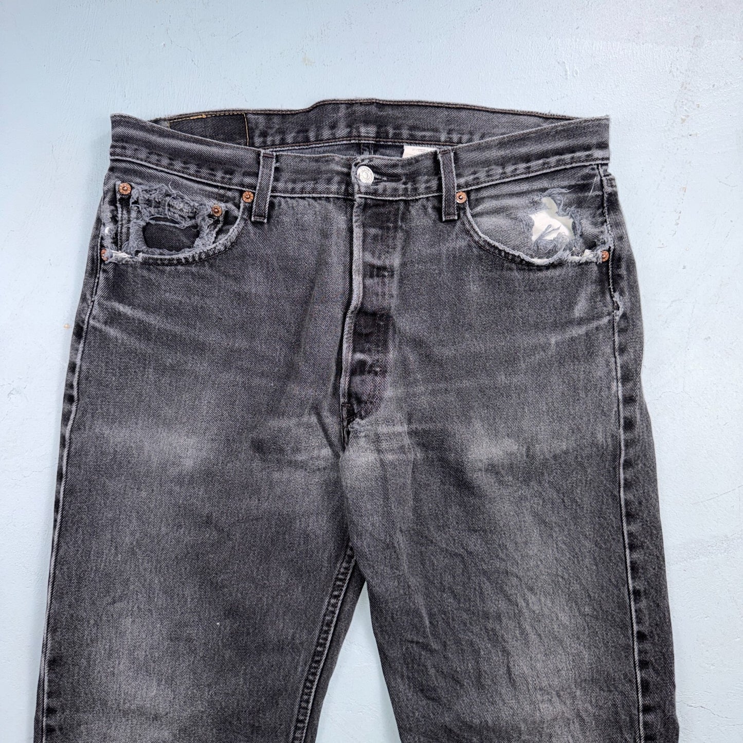 Levis 501 Vintage 90s USA XX Straight Leg Jeans Black Light Wash 34x32 Act 33x30