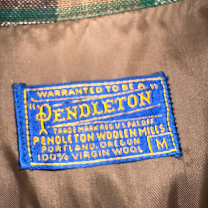 Pendleton 1950s Loop Collar Board Shirt Wool Plaid Flannel Shirt Brown Green VTG