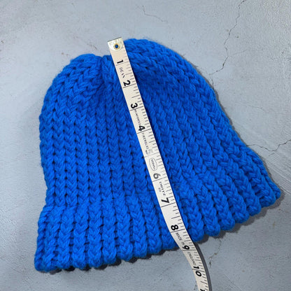 VTG 70s 60s Wool Knit Winter Beanie Hat OSFM Rockabilly Warm Grunge Basic Blue