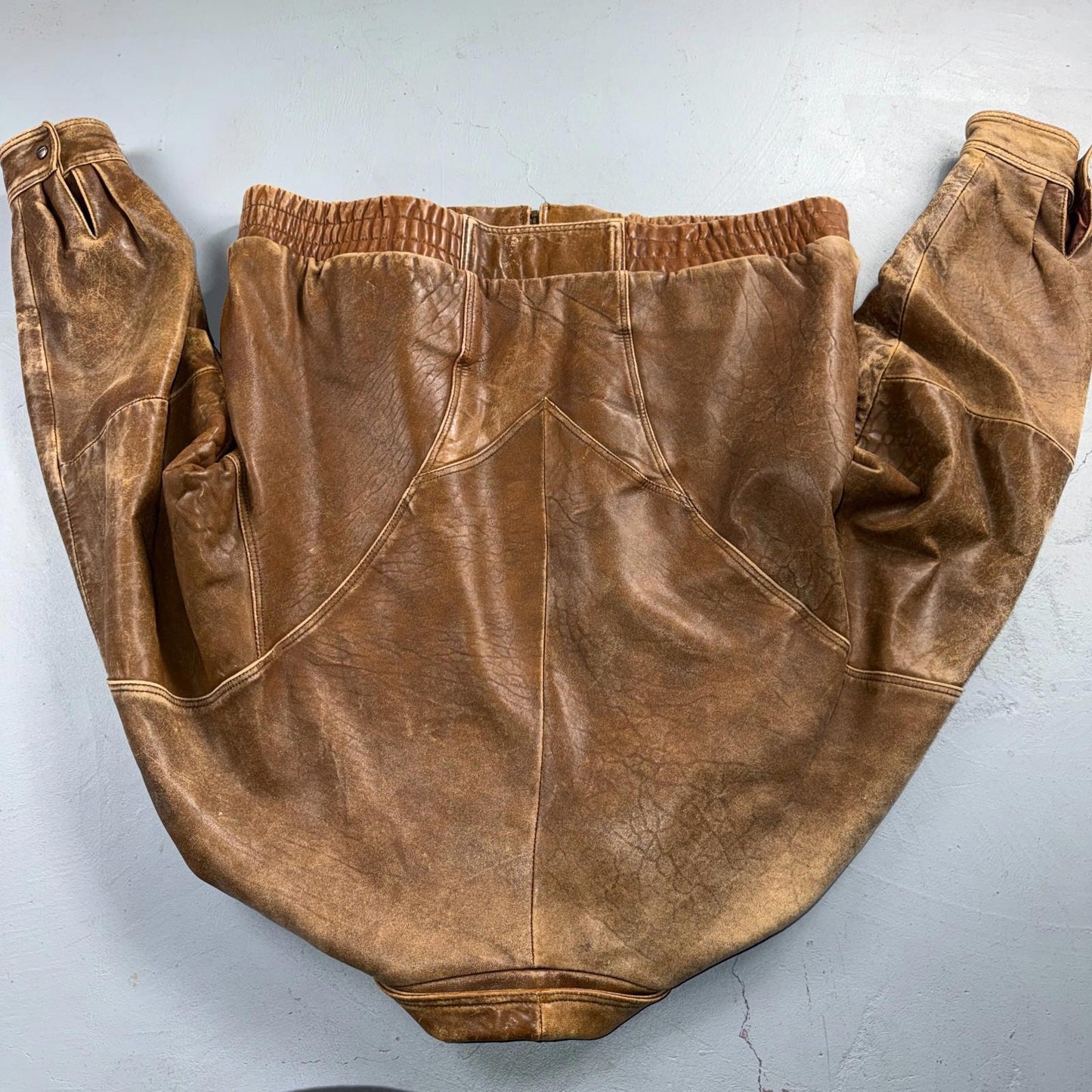 Vintage Leather Jacket Mirage G-1 Flight Size 46 80s Brown Patina Map Line Heavy