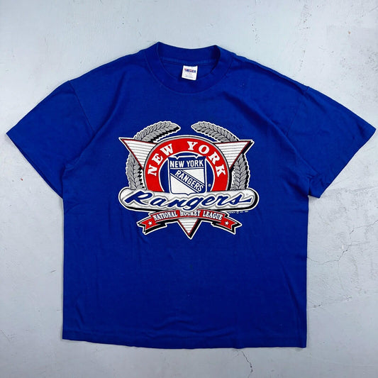 New York Rangers VTG Sportswear T Shirt Mens L NHL Hockey Blue 90s Single Stitch