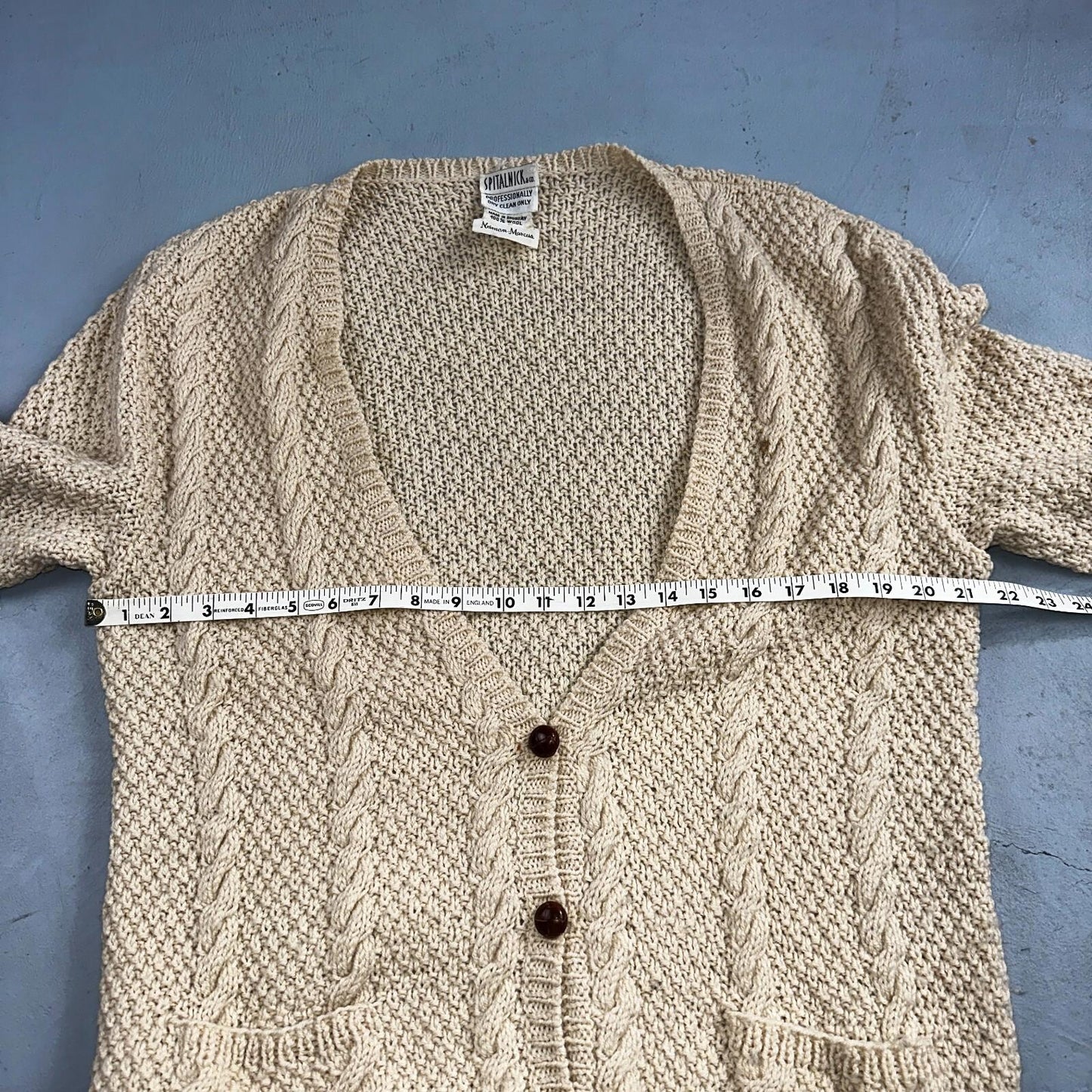 Vintage Oversized Spitalnick Neiman Marcus 100% Wool Cardigan Cable Knit Cozy