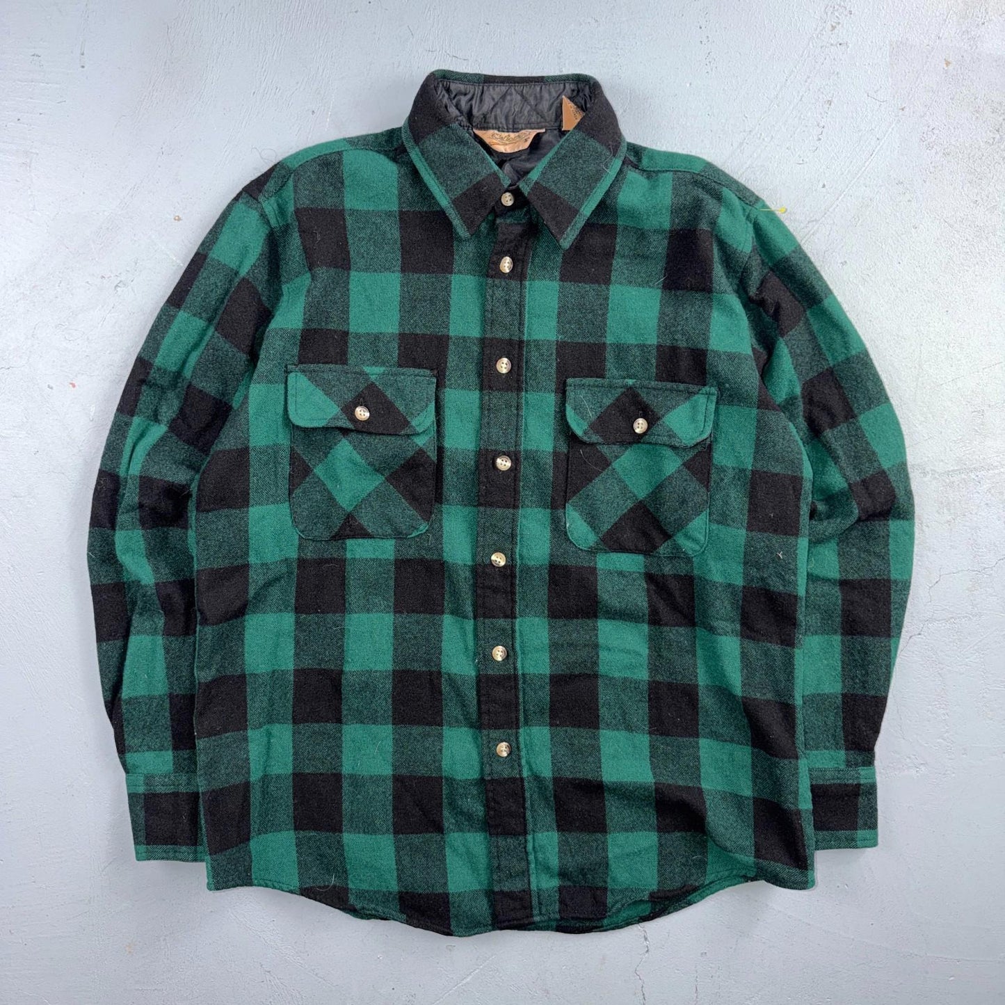 VTG Cabelas Shirt Mens M Buffalo Plaid Wool Blend Flannel Workwear Logger Green
