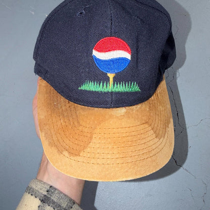 Vintage 90s Pepsi Golf Hat Otto Cap Leather Brim Blue Logo Wool RARE Collectible