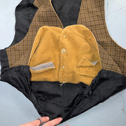 VTG Buckle Back Vest Mens Black Waistcoat Size S 1940s 1950s Plaid Double Sided