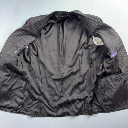 Ralph Lauren Purple Label Black Linen Suit Jacket Mens 44R Pinstripe $3,995 VTG