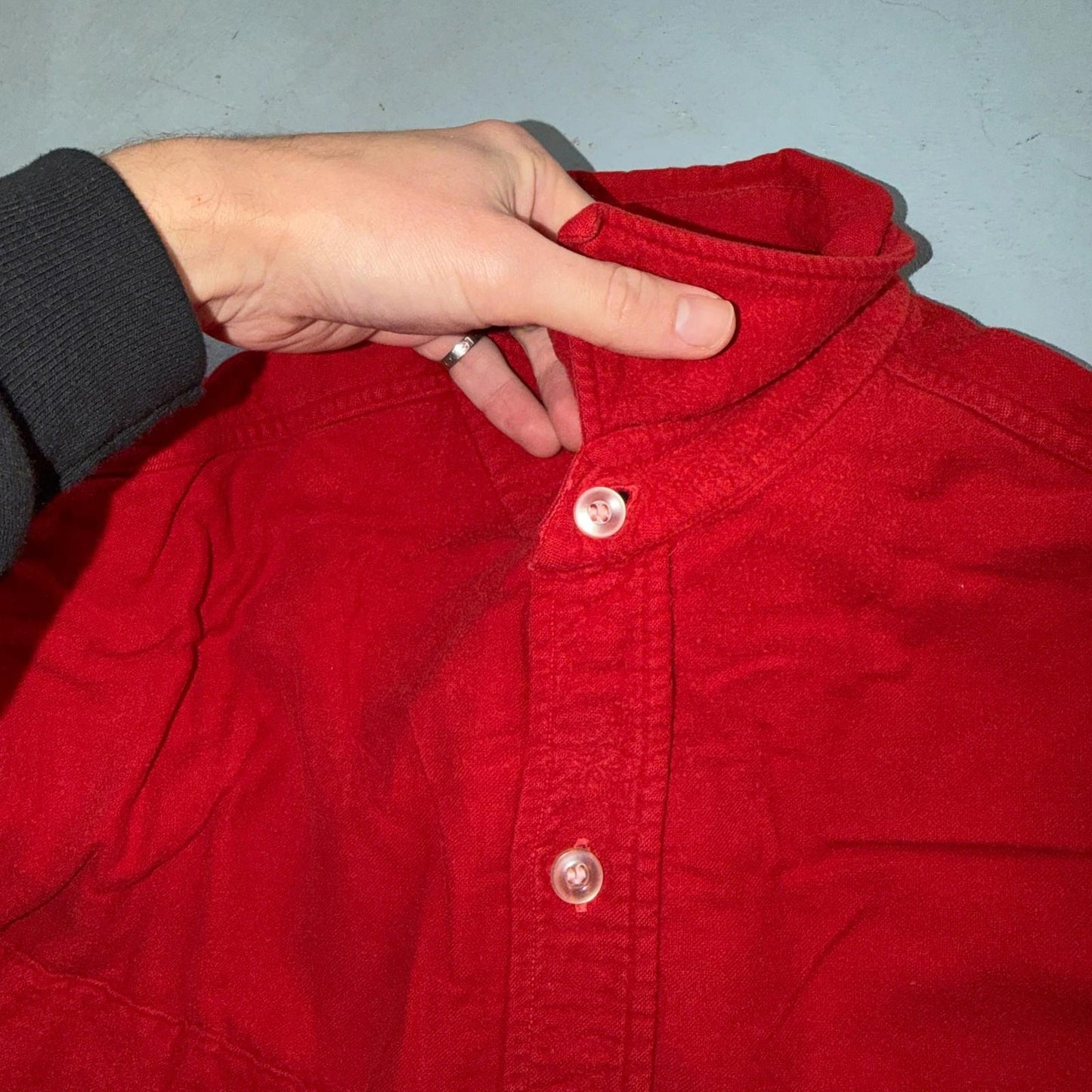 VTG 1940s Penneys Jacket Red Cotton Basic 40s 50s Flannel Shirt Rockabilly