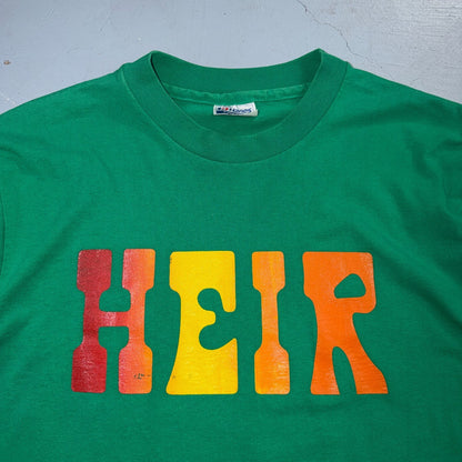 Heir 1980s VTG T Shirt Green Graphic Music Band Text Single Stitch 80s Hanes