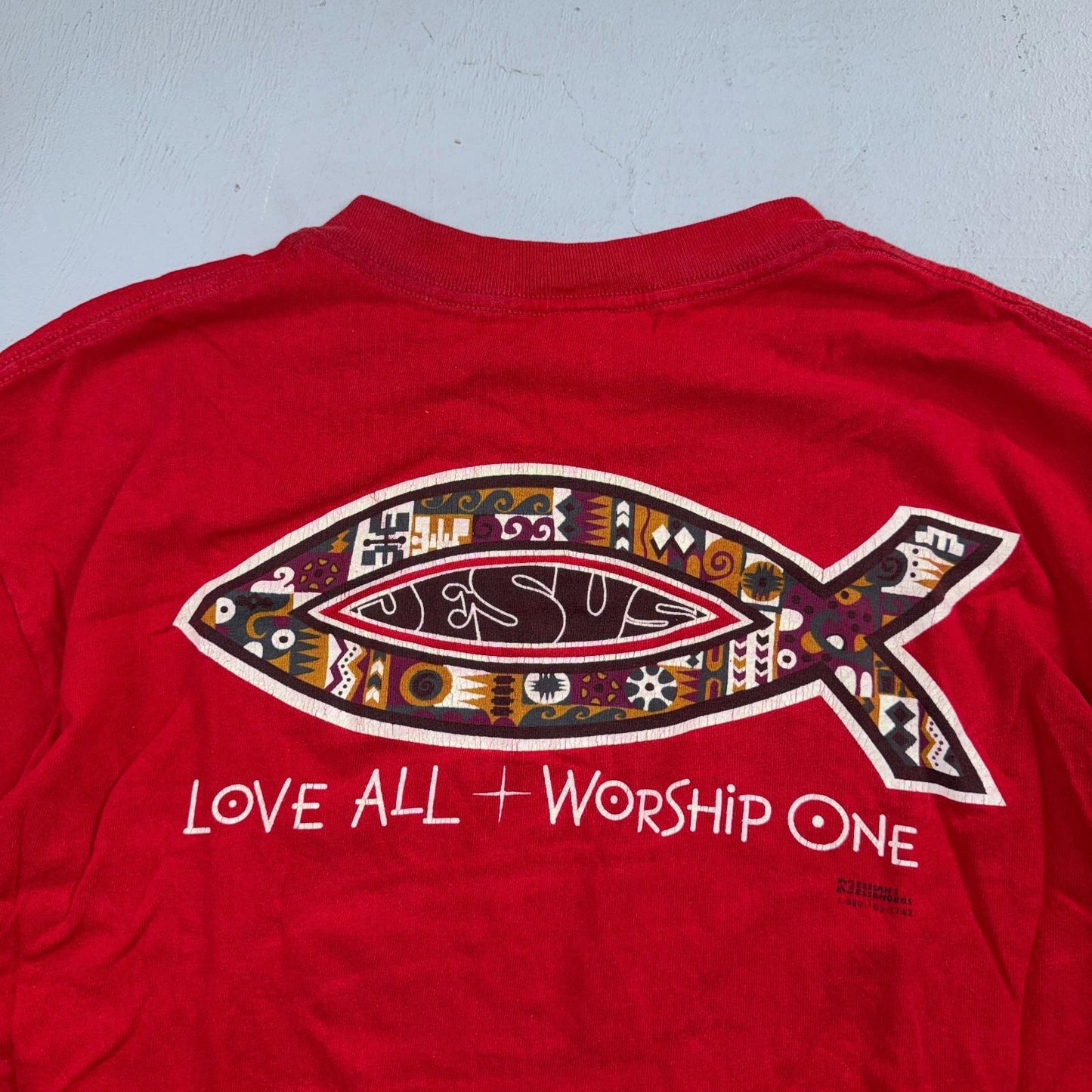 Vintage Jesus Shirt Mens L Red Love All Worship One Religious Christian 90s USA