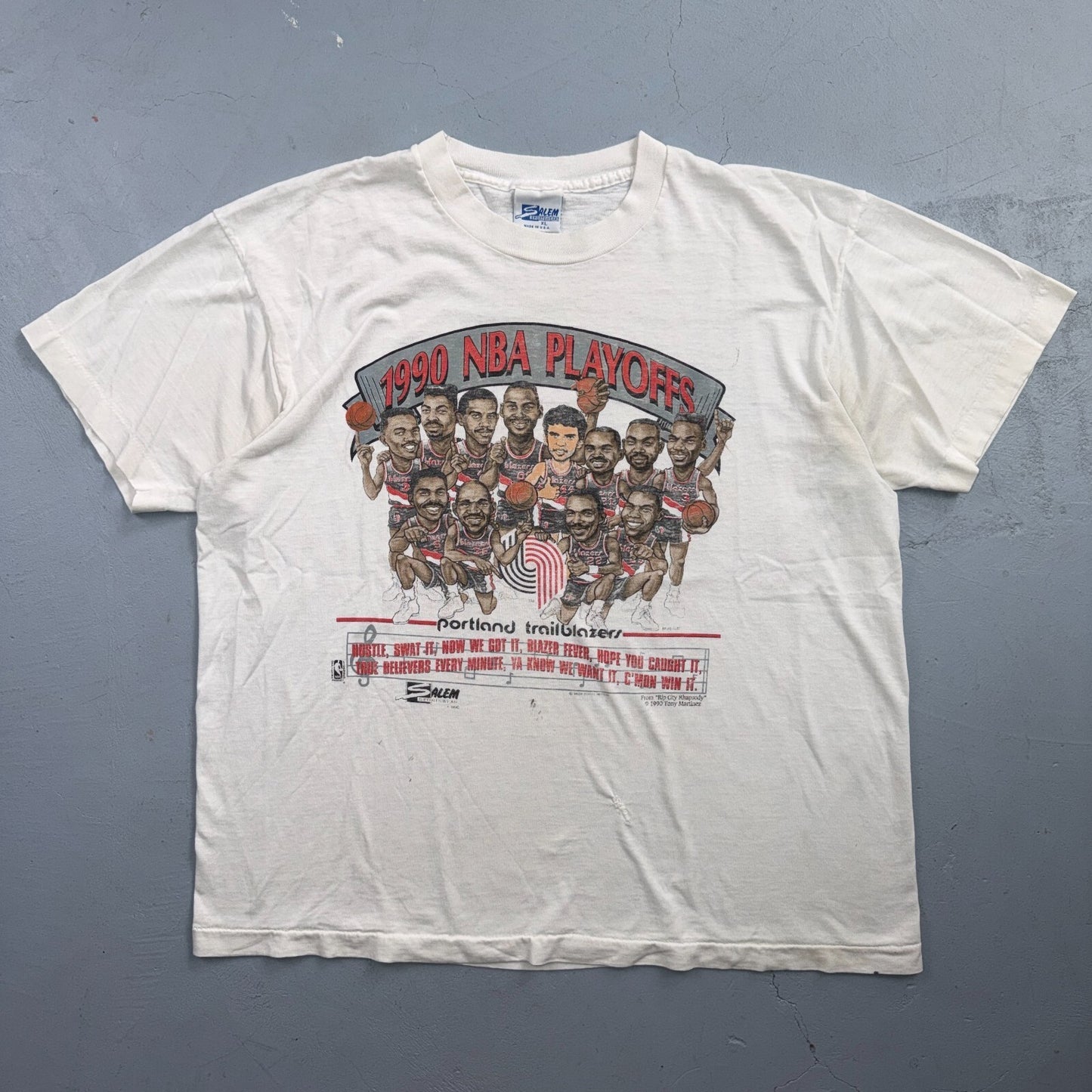 VTG 1990 NBA Playoffs Portland Trailblazers Caricature Salem Shirt T-Shirt Sz XL
