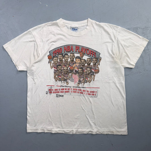 VTG 1990 NBA Playoffs Portland Trailblazers Caricature Salem Shirt T-Shirt Sz XL