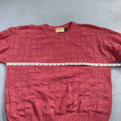 Vintage LL Bean Sweater Men XL Pink Crew Neck Fisherman Waffle Knit Cotton 80s