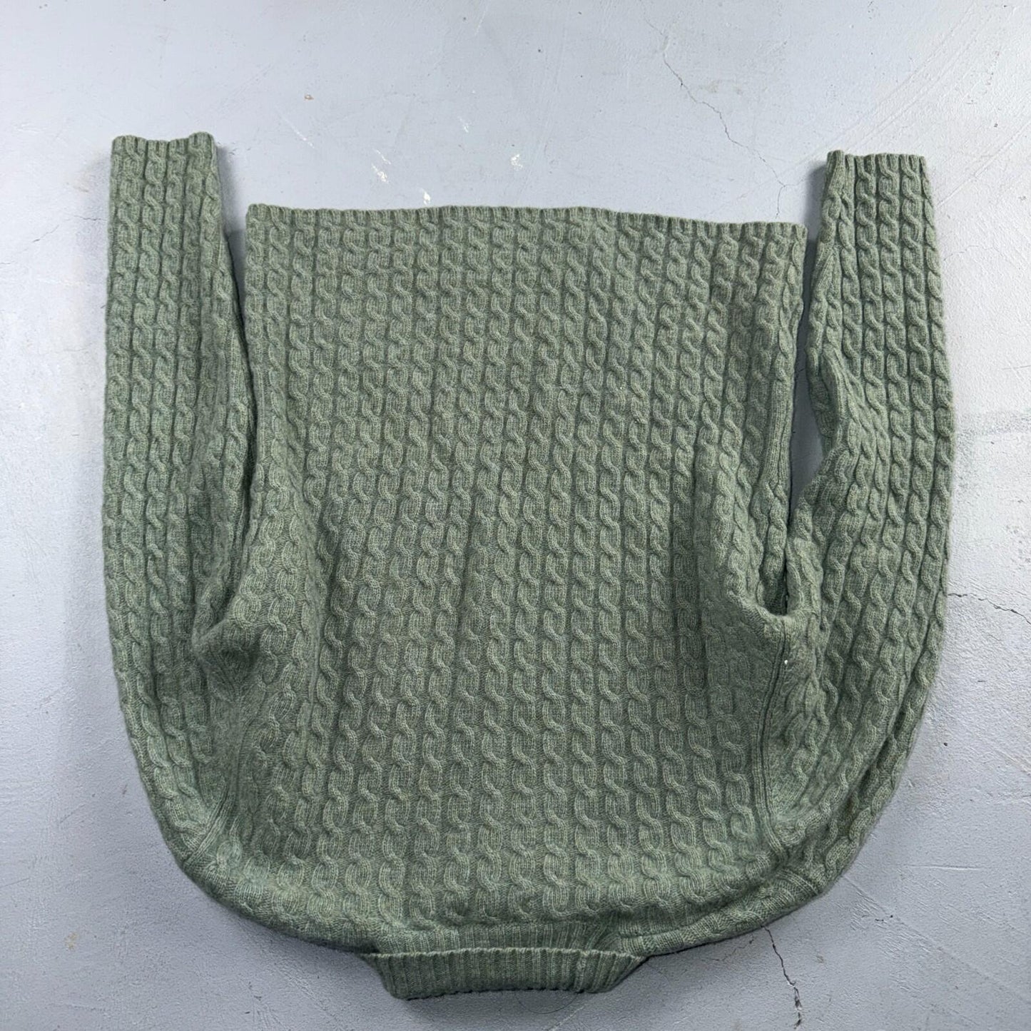 Ralph Lauren Womens M Peplum Green Cable Knit Sweater Wool Cashmere Angora
