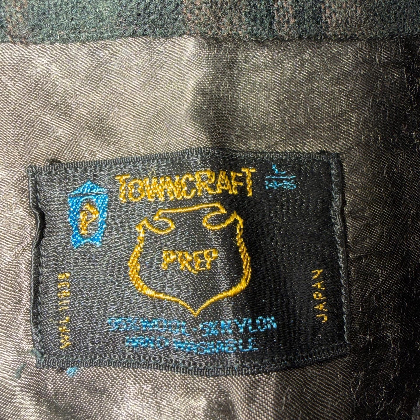 VTG 60s Penneys Shirt Brown Plaid Wool Button Loop Collar Rockabilly 1960s