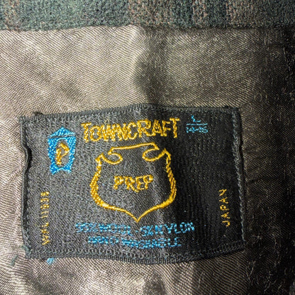 VTG 60s Penneys Shirt Brown Plaid Wool Button Loop Collar Rockabilly 1960s