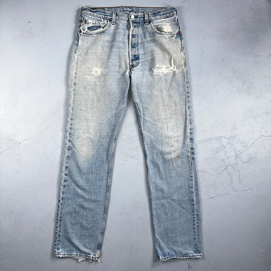 Levis 501 Vintage 90s USA XX Straight Leg Jeans Blue Light Wash 34x34 Act 32x33