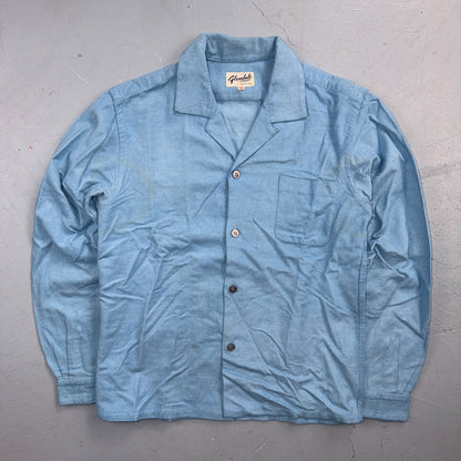 VTG 50s Glendale Loop Collar Shirt Sky Blue Cotton Flannel Rockabilly BOYS 16