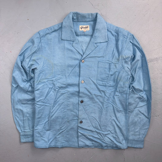VTG 50s Glendale Loop Collar Shirt Sky Blue Cotton Flannel Rockabilly BOYS 16