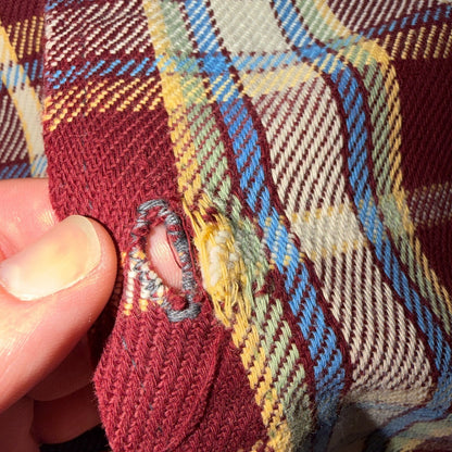 VTG 70s Burgundy Plaid Heavy Flannel Work Shirt Grunge Button Front Penneys Mac