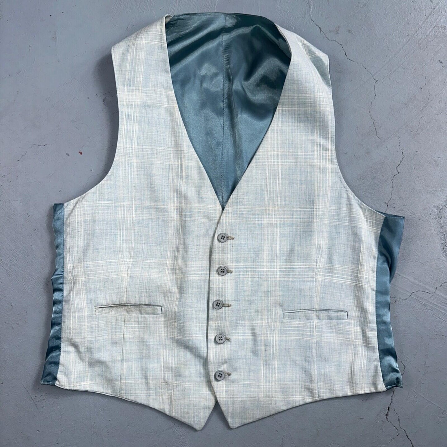 VTG Mens 3 PC Suit 44 Jacket Coat Pants Vest Plaid Rockabilly 70s Stained