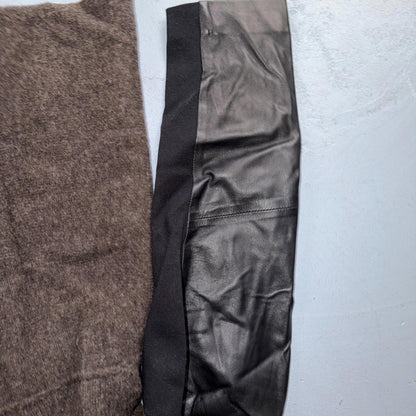 Eileen Fisher Jacket Womens Small Brown Wool Leather Sleeve Open Front Blazer