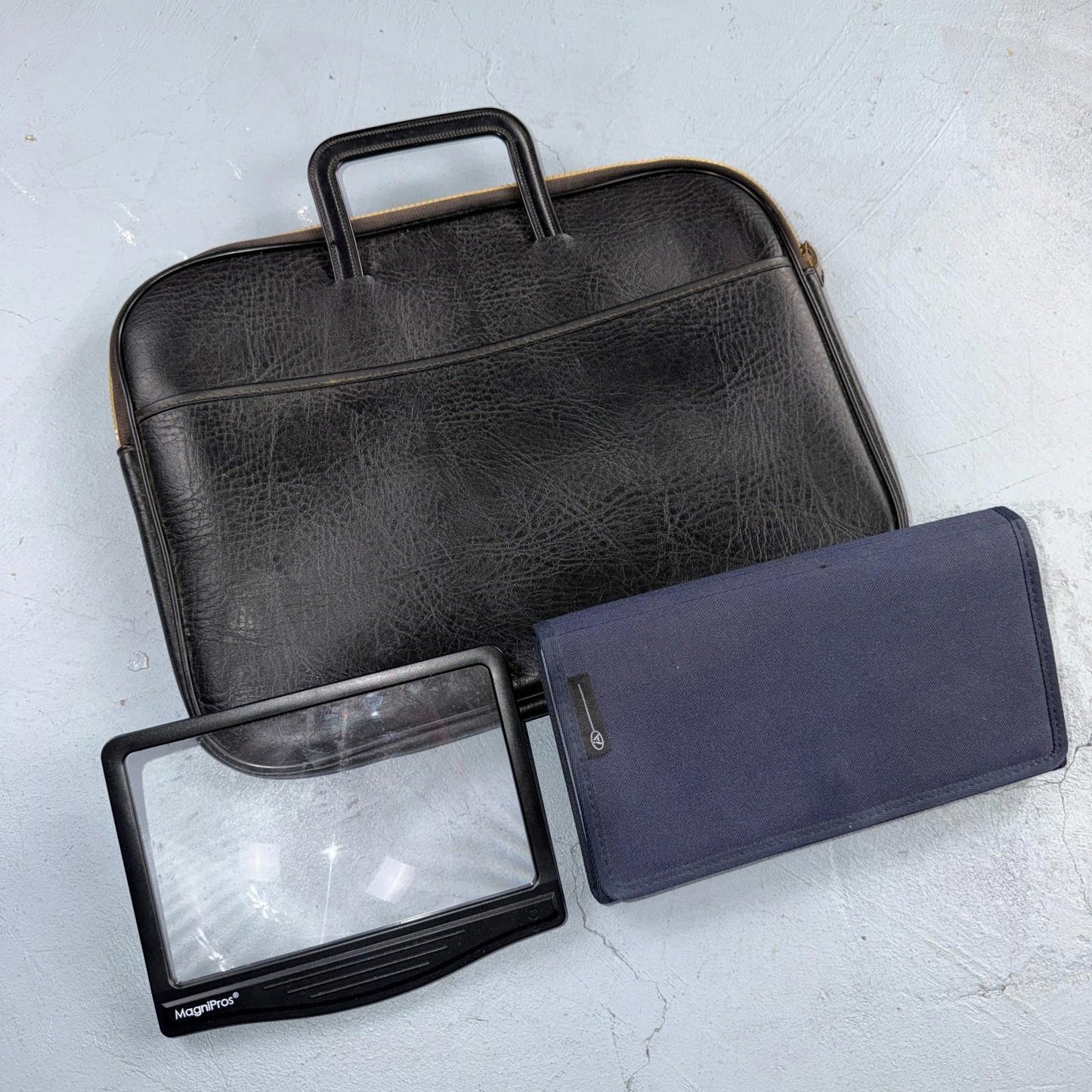 VTG Soft Faux Leather Briefcase Black Zipper Handle Scovill 80s 90s Rare Case